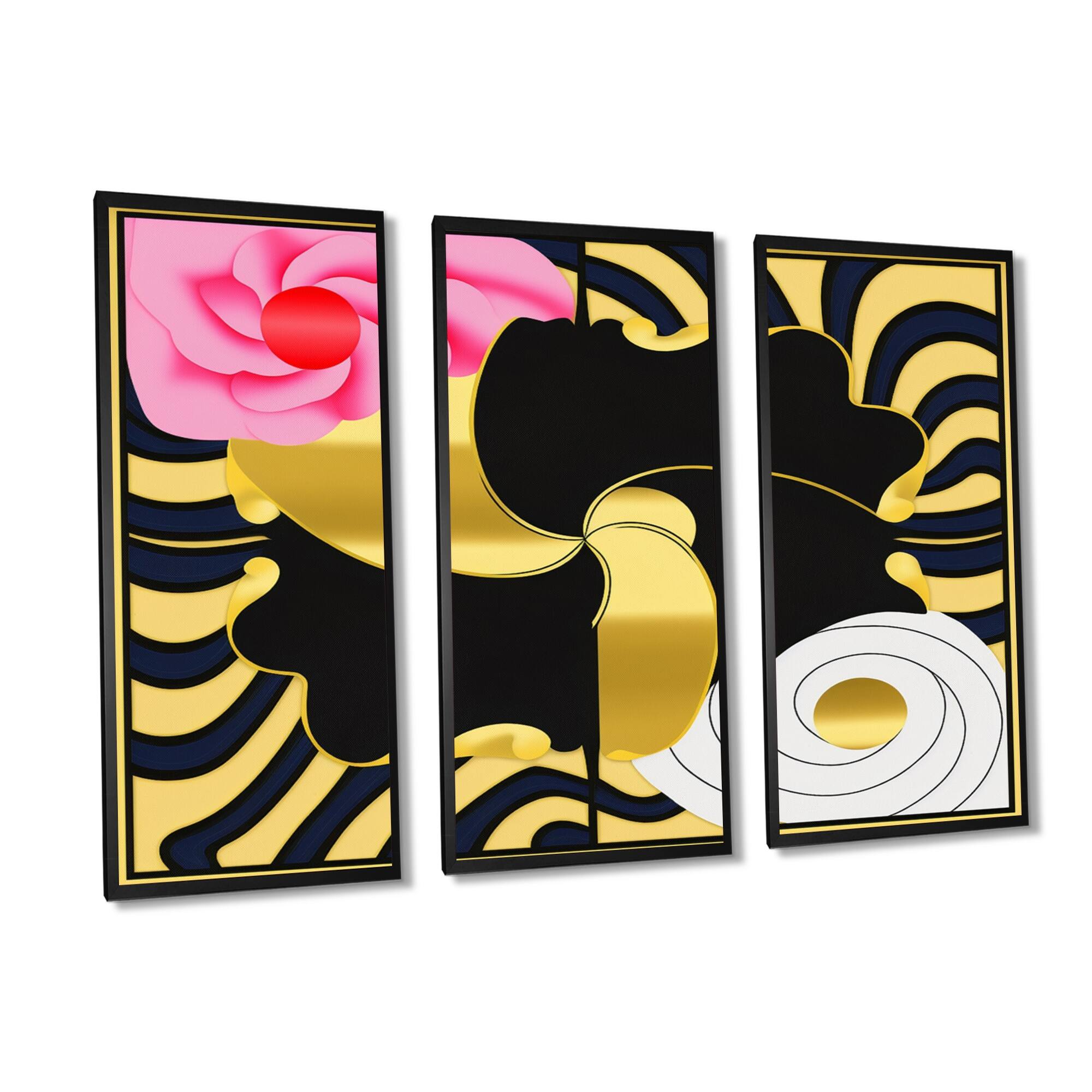 Designart "Circular Dynamics In Pink Gold And White" Modern Abstract